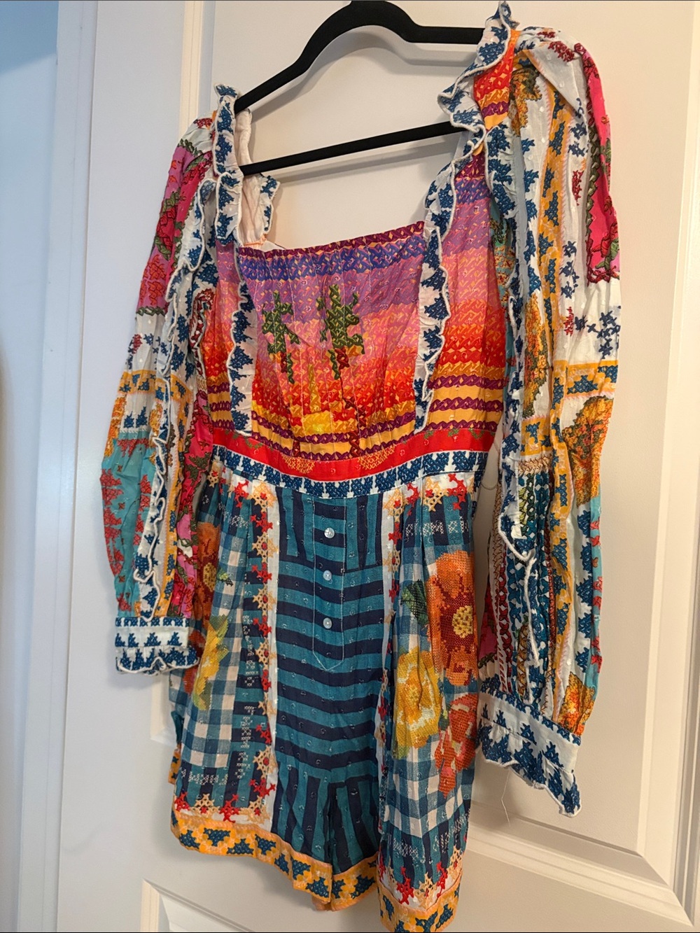 FARM Rio Bright Multicolor Floral Patchwork Romper - Picture 3 of 12